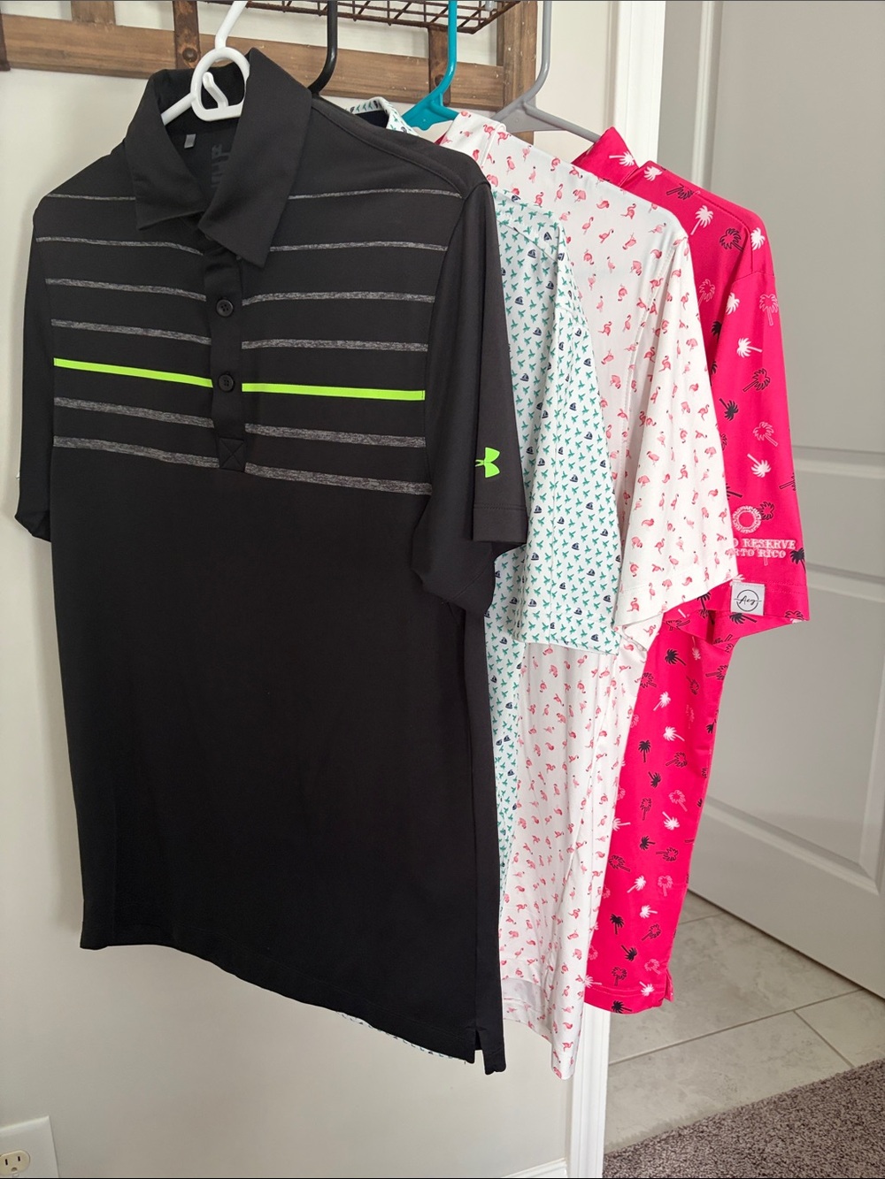 johnnie-O Black Polo with Neon Green Stripe